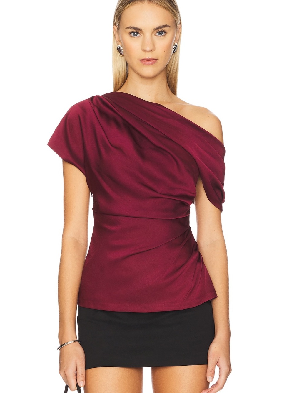 Simkhai Phoebe Draped Top in Cranberry